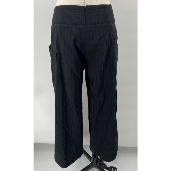 Maya Negri Wide Leg Cropped Pants Textured Pinstripe Side Split Pockets Black 0 - Picture 8 of 12